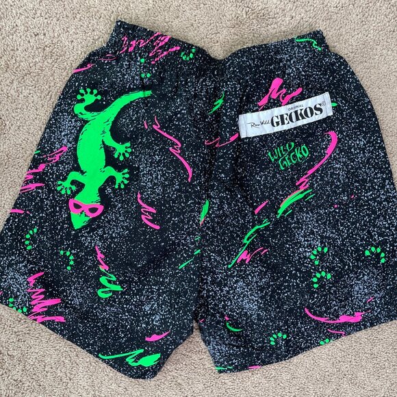 Happy Gecko Shorts Mens S Lizard Neon 90s Beach Pool Swim Trunks 6” Vintage - Picture 7 of 7